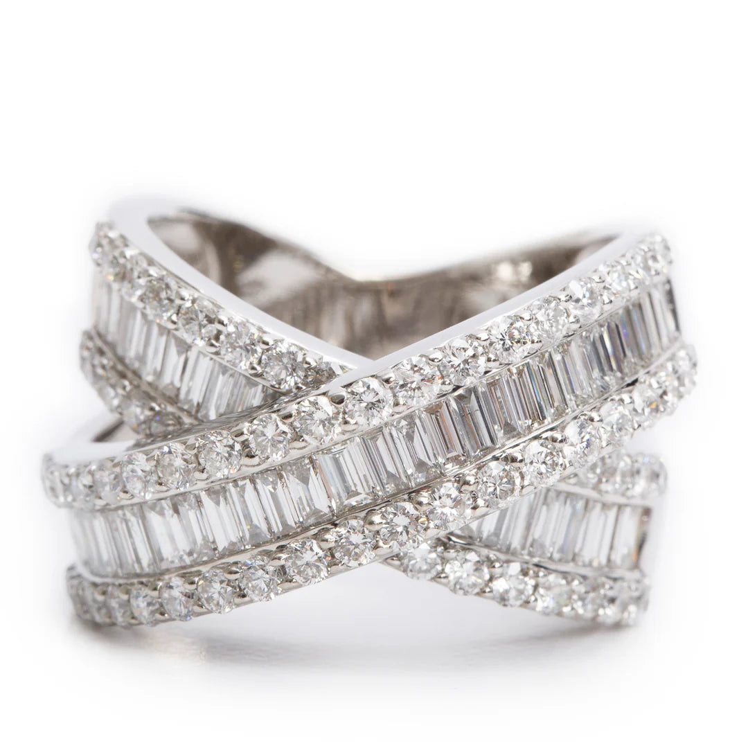 18k White Gold Pave Diamond 'X' Top Ring, Size 7.25