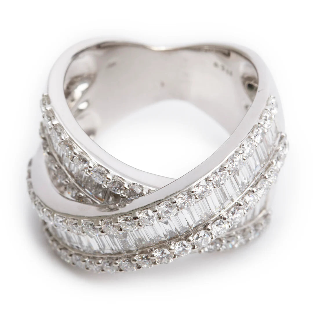 18k White Gold Pave Diamond 'X' Top Ring, Size 7.25