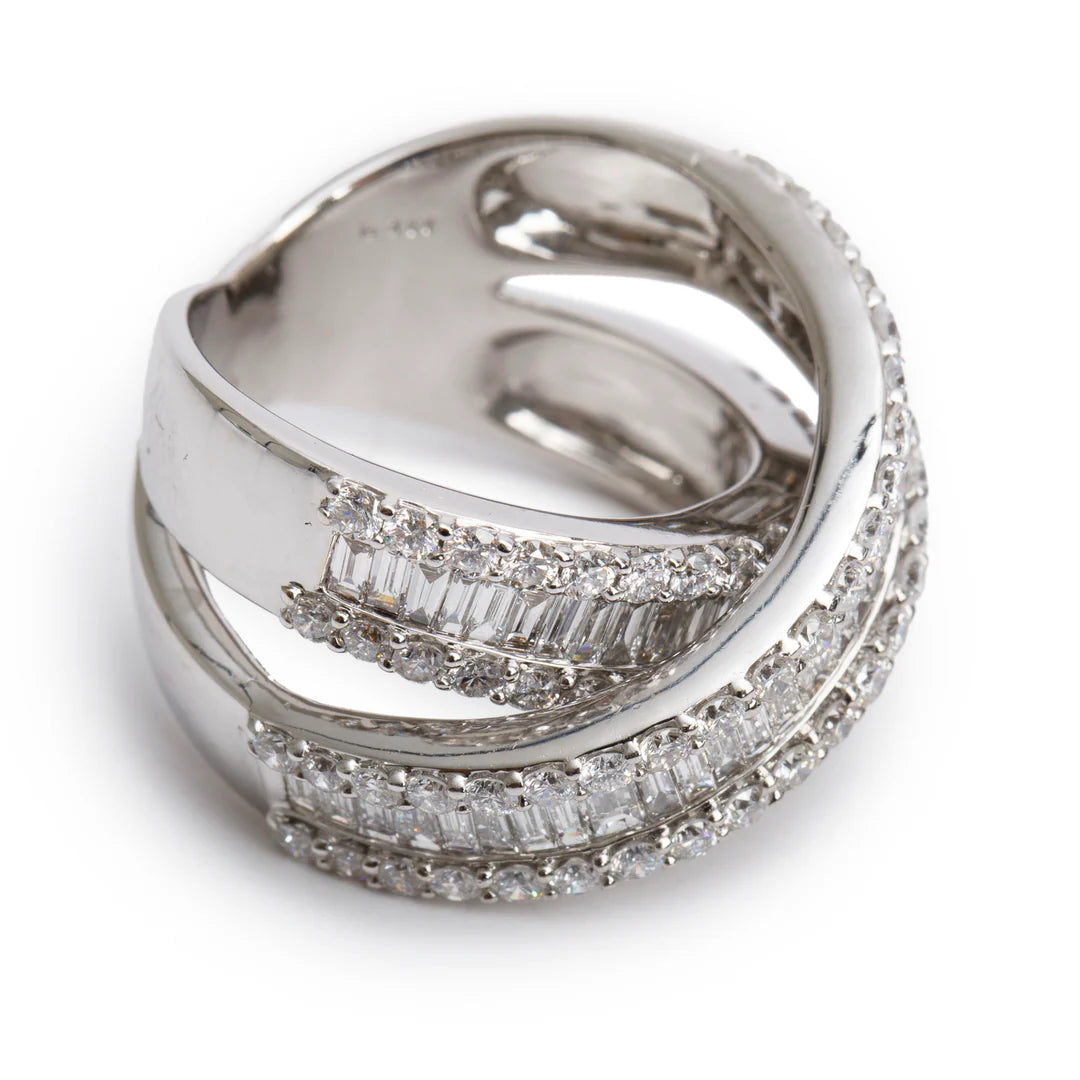 18k White Gold Pave Diamond 'X' Top Ring, Size 7.25