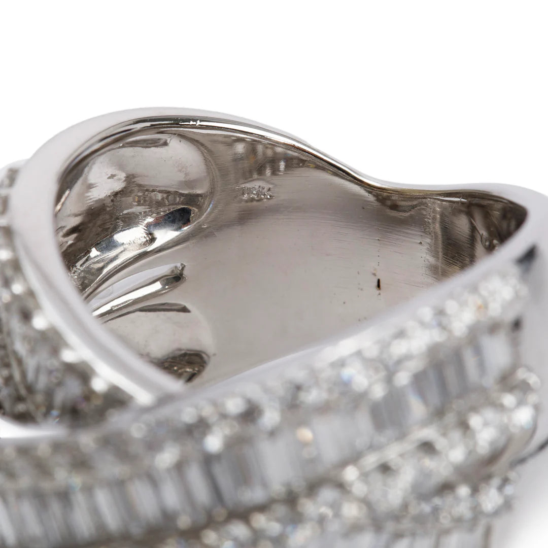 18k White Gold Pave Diamond 'X' Top Ring, Size 7.25