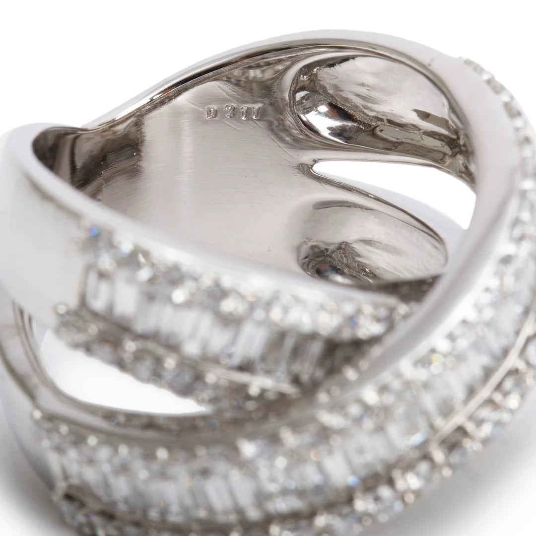 18k White Gold Pave Diamond 'X' Top Ring, Size 7.25