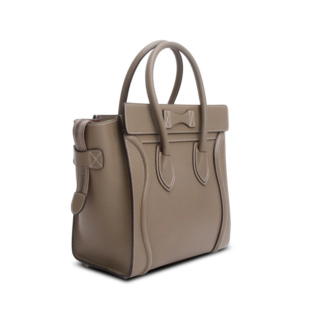 Taupe Calfskin Micro Luggage Tote