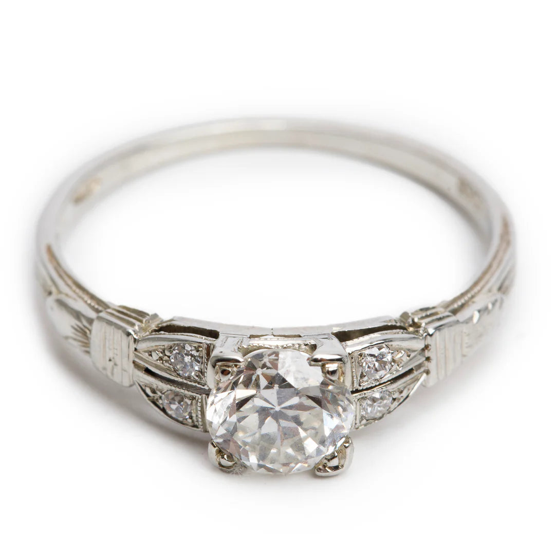 18k White Gold Diamond Ring, Size 7.5 w/ Box