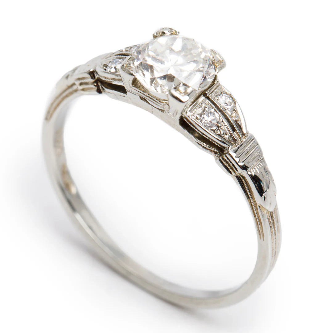 18k White Gold Diamond Ring, Size 7.5 w/ Box