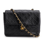 Vintage Black Lambskin Quilted Mini Square Flap Bag w/ Authenticity Card