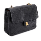 Vintage Black Lambskin Quilted Mini Square Flap Bag w/ Authenticity Card