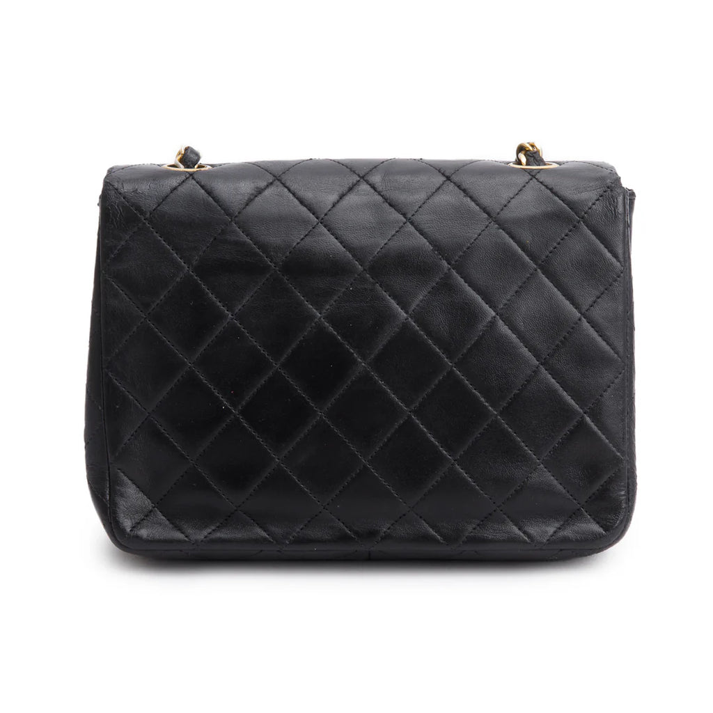 Vintage Black Lambskin Quilted Mini Square Flap Bag w/ Authenticity Card