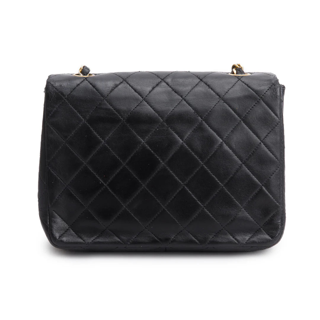 Vintage Black Lambskin Quilted Mini Square Flap Bag w/ Authenticity Card