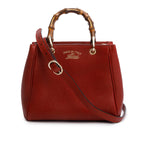 Red Calfskin Mini Bamboo Shopper Tote w/ Strap