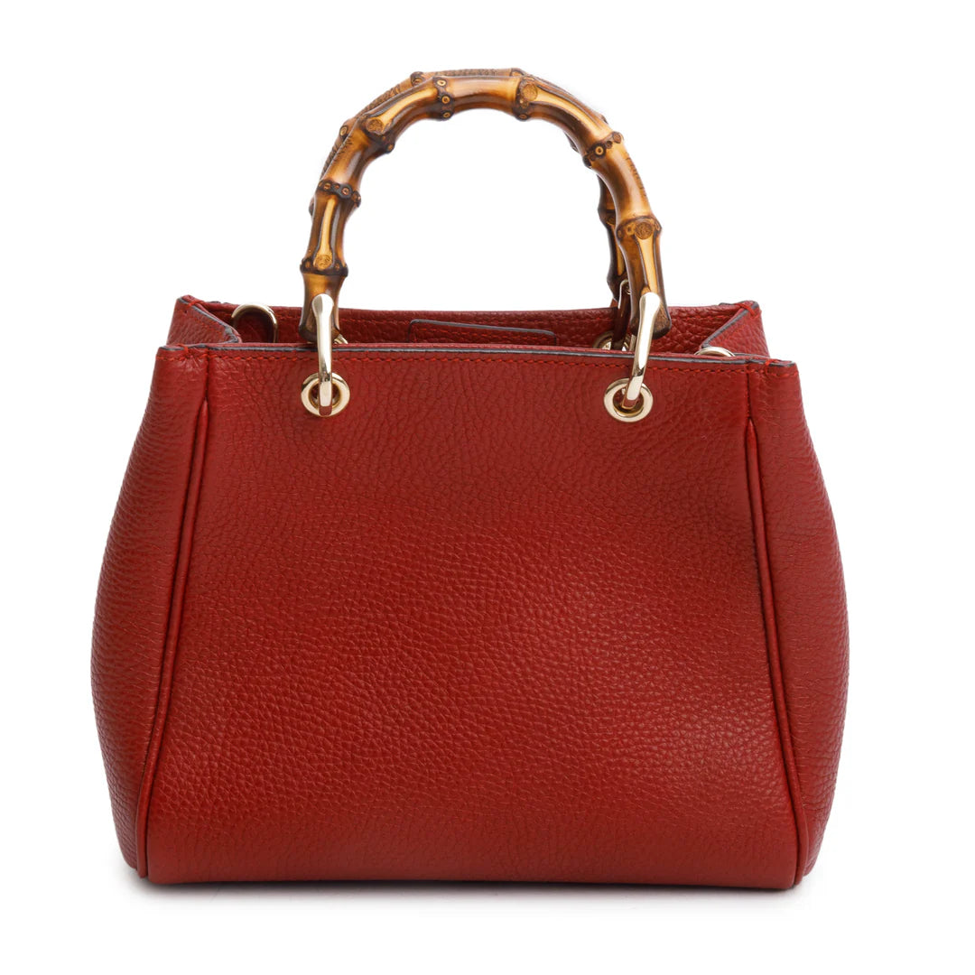 Red Calfskin Mini Bamboo Shopper Tote w/ Strap