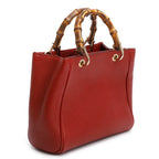 Red Calfskin Mini Bamboo Shopper Tote w/ Strap