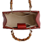 Red Calfskin Mini Bamboo Shopper Tote w/ Strap