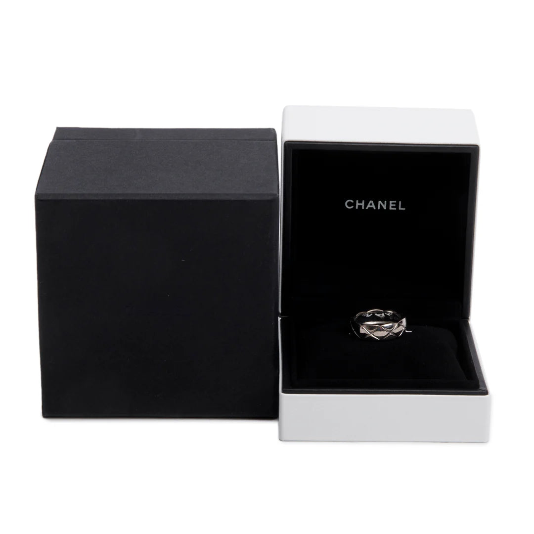 18k White Gold Quilted Coco Crush Band Ring, Size 57 8, Small Version w/ Box