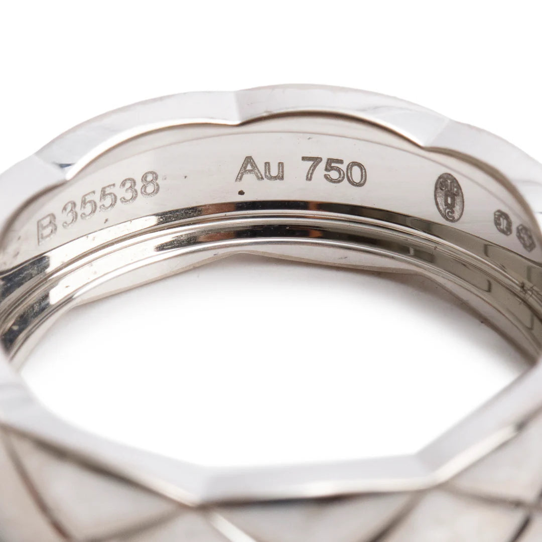 18k White Gold Quilted Coco Crush Band Ring, Size 57 8, Small Version w/ Box