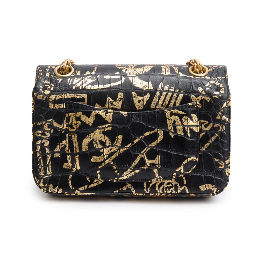 Black Calfskin Croc Embossed Grafitti 2.55 Mini Reissue Flap Bag w/ Box &amp; Authenticity Card