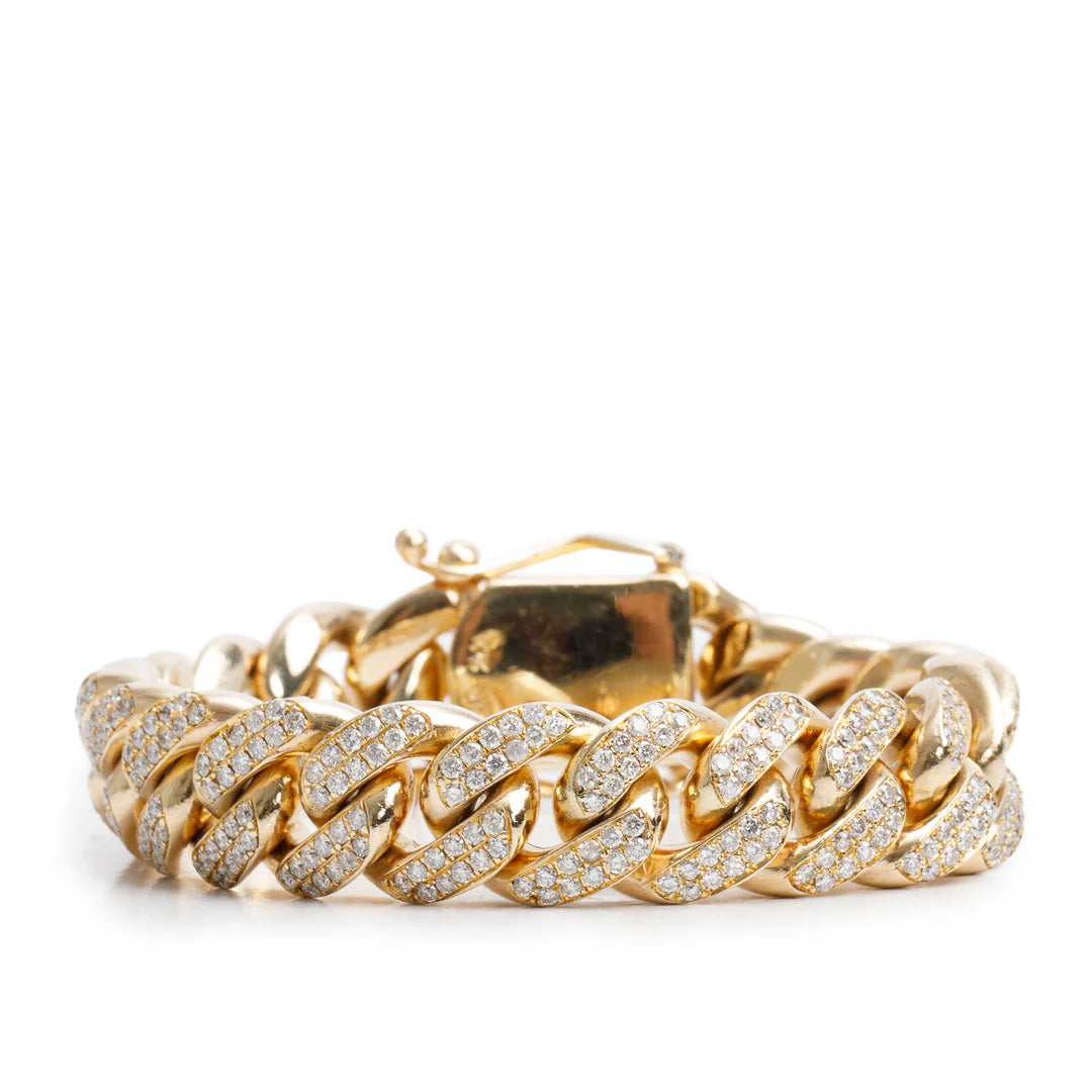 10k Yellow Gold Pave Diamond Cuban Link Bracelet