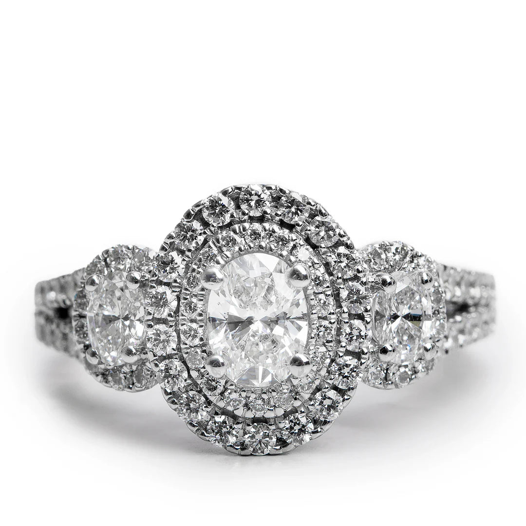 14k White Gold Love Oval Cut Diamond Engagement Ring, Size 6.5