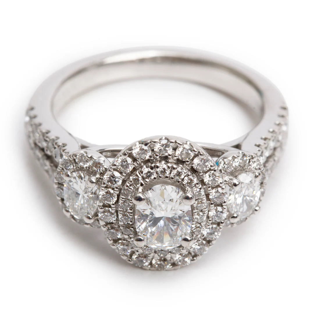 14k White Gold Love Oval Cut Diamond Engagement Ring, Size 6.5