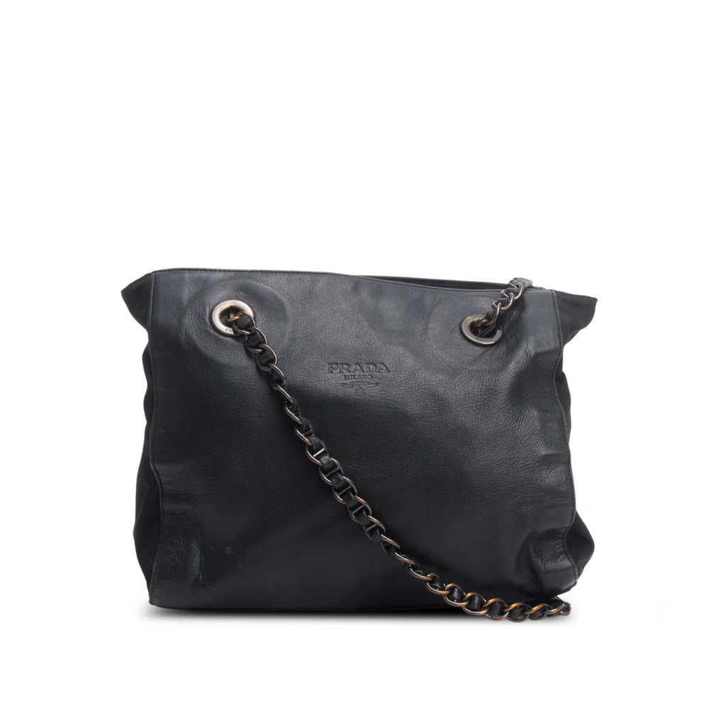 Black Nappa Leather &amp; Tessuto Nylon Catena Bag