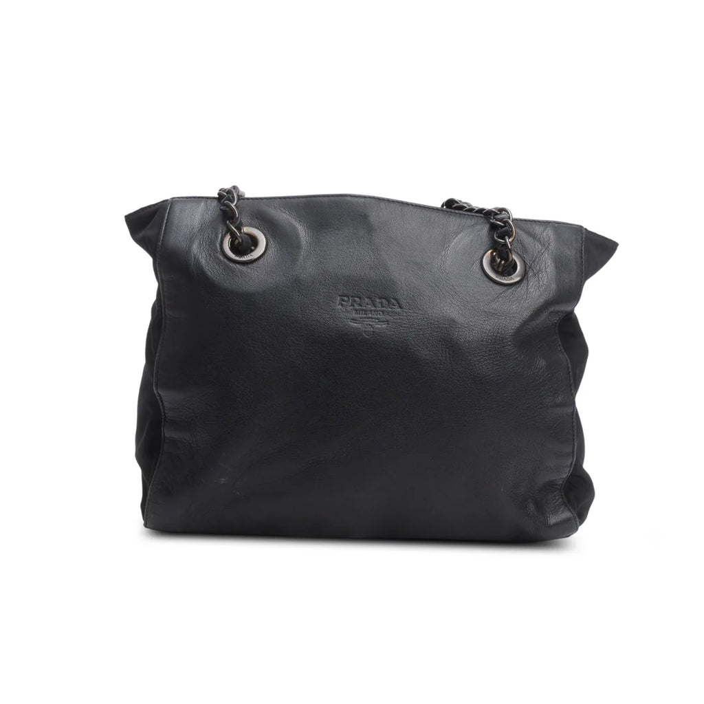 Black Nappa Leather &amp; Tessuto Nylon Catena Bag