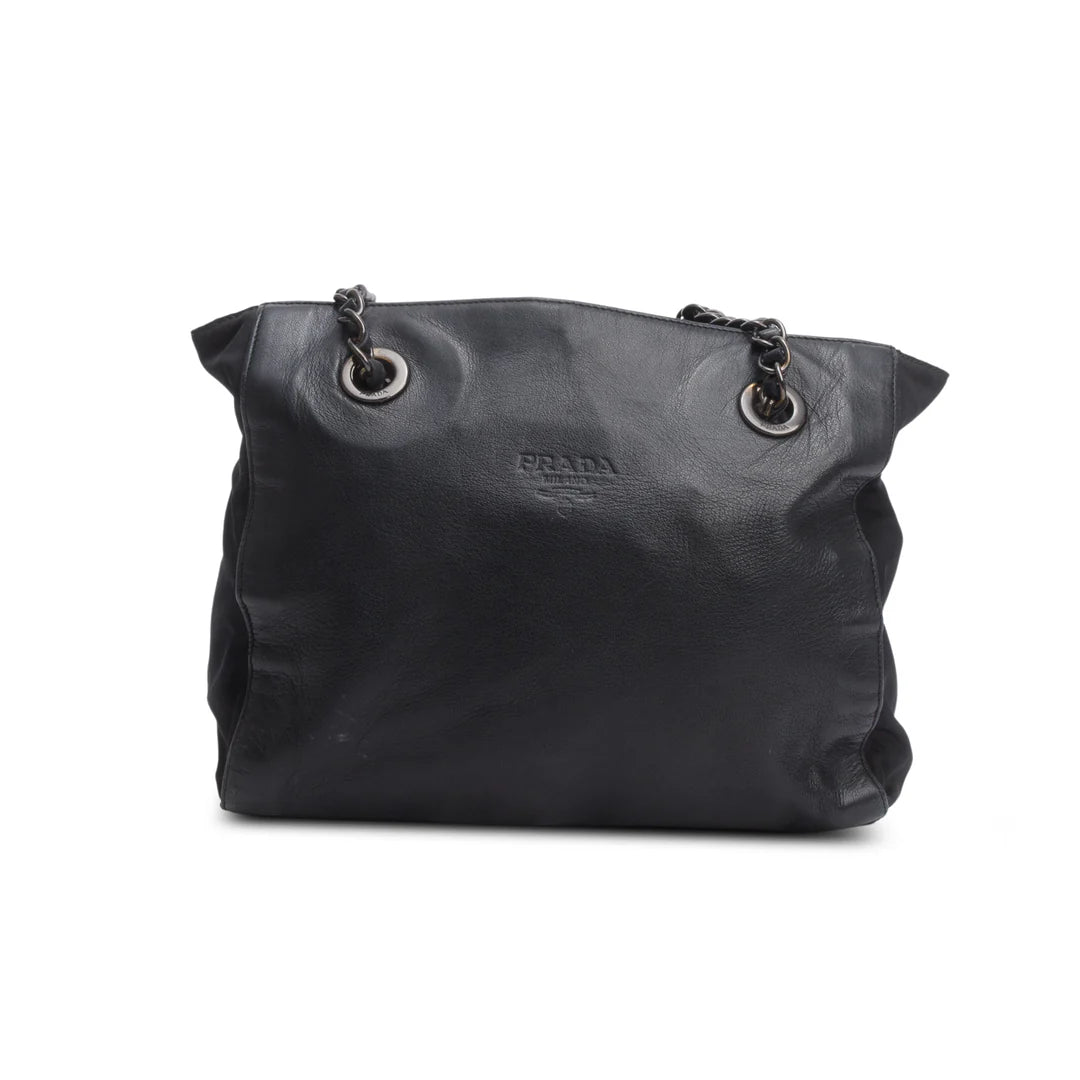 Black Nappa Leather &amp; Tessuto Nylon Catena Bag