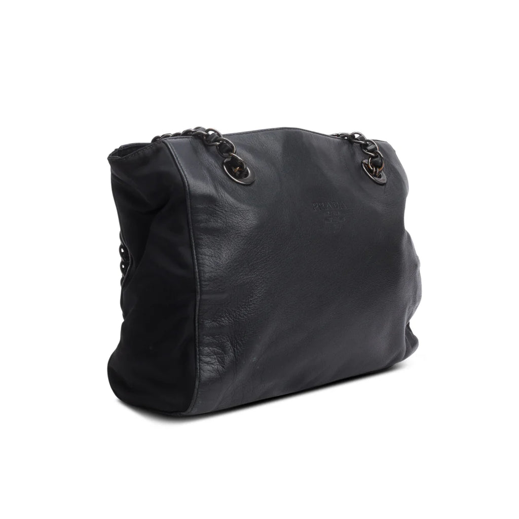Black Nappa Leather &amp; Tessuto Nylon Catena Bag