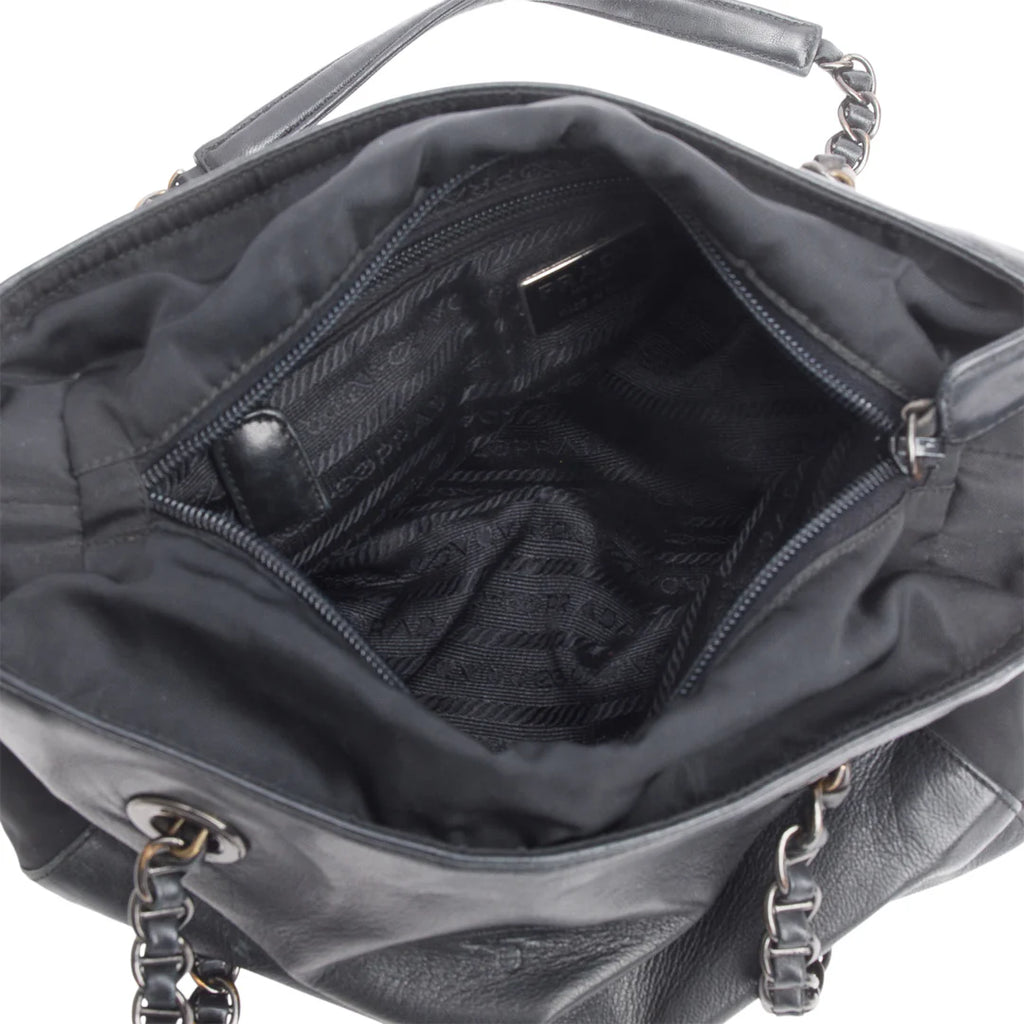 Black Nappa Leather &amp; Tessuto Nylon Catena Bag