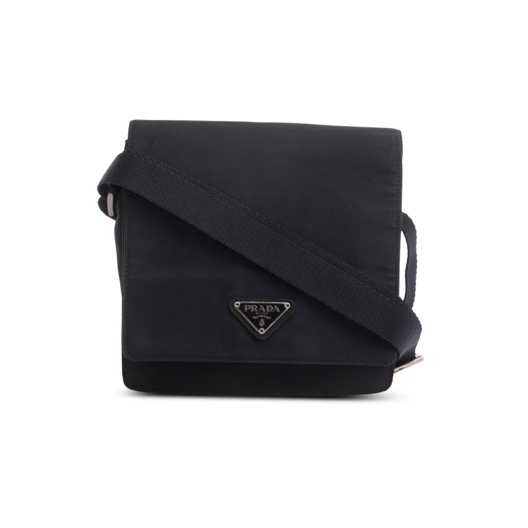 Black Tessuto Nylon Saffiano Crossbody Bag