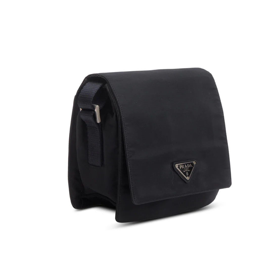 Black Tessuto Nylon Saffiano Crossbody Bag