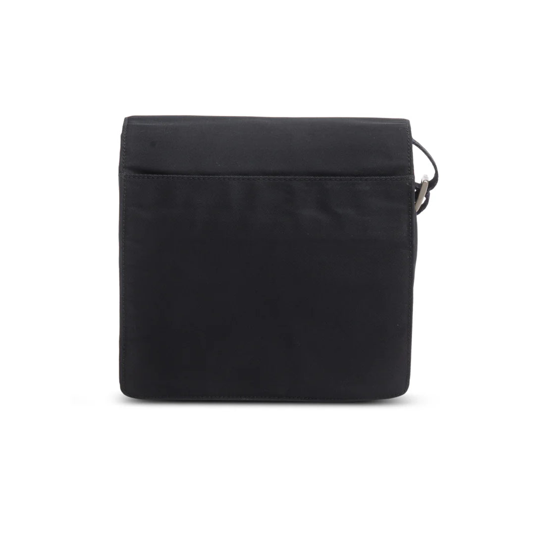 Black Tessuto Nylon Saffiano Crossbody Bag