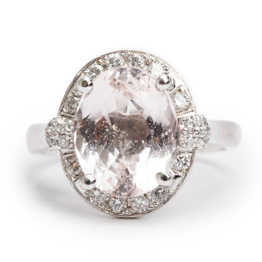 14k White Gold Morganite &amp; Diamond Ring, Size 8