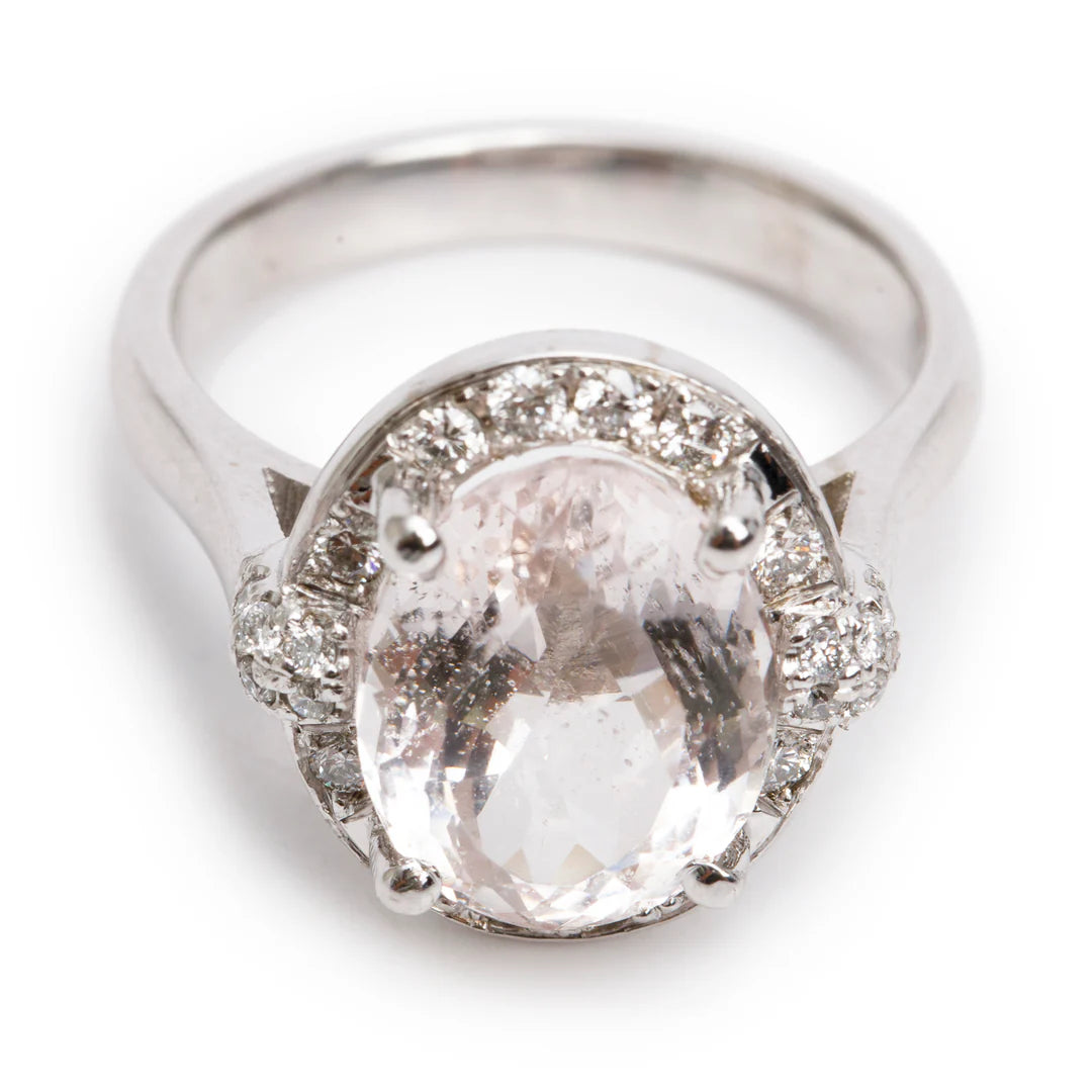 14k White Gold Morganite &amp; Diamond Ring, Size 8
