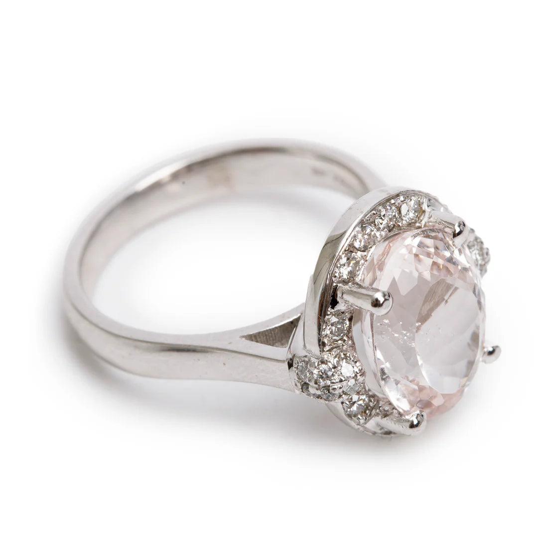 14k White Gold Morganite &amp; Diamond Ring, Size 8