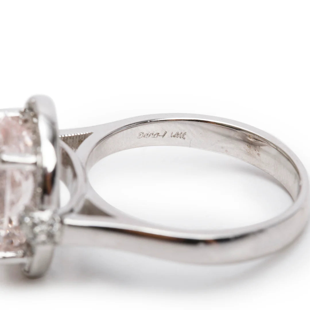 14k White Gold Morganite &amp; Diamond Ring, Size 8