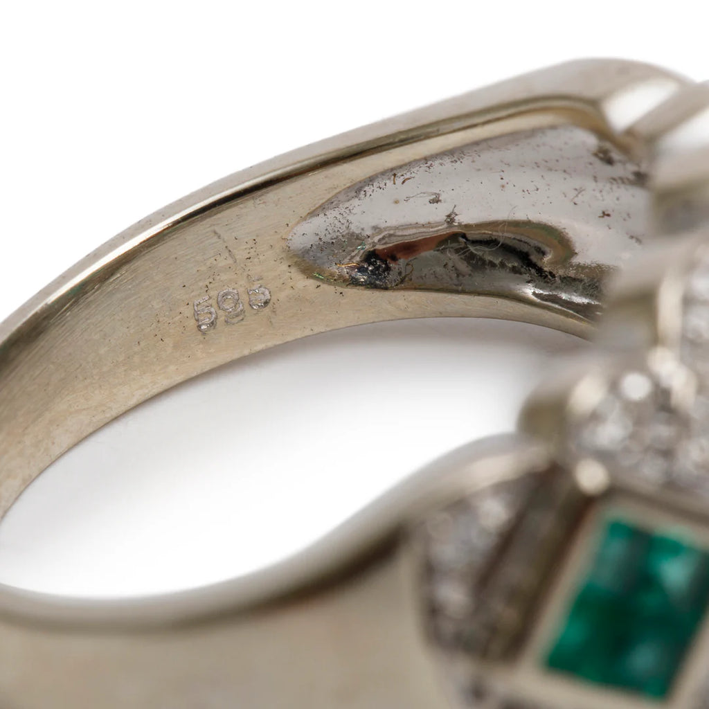 14k White Gold Emerald &amp; Diamond Ring, Size 7.25