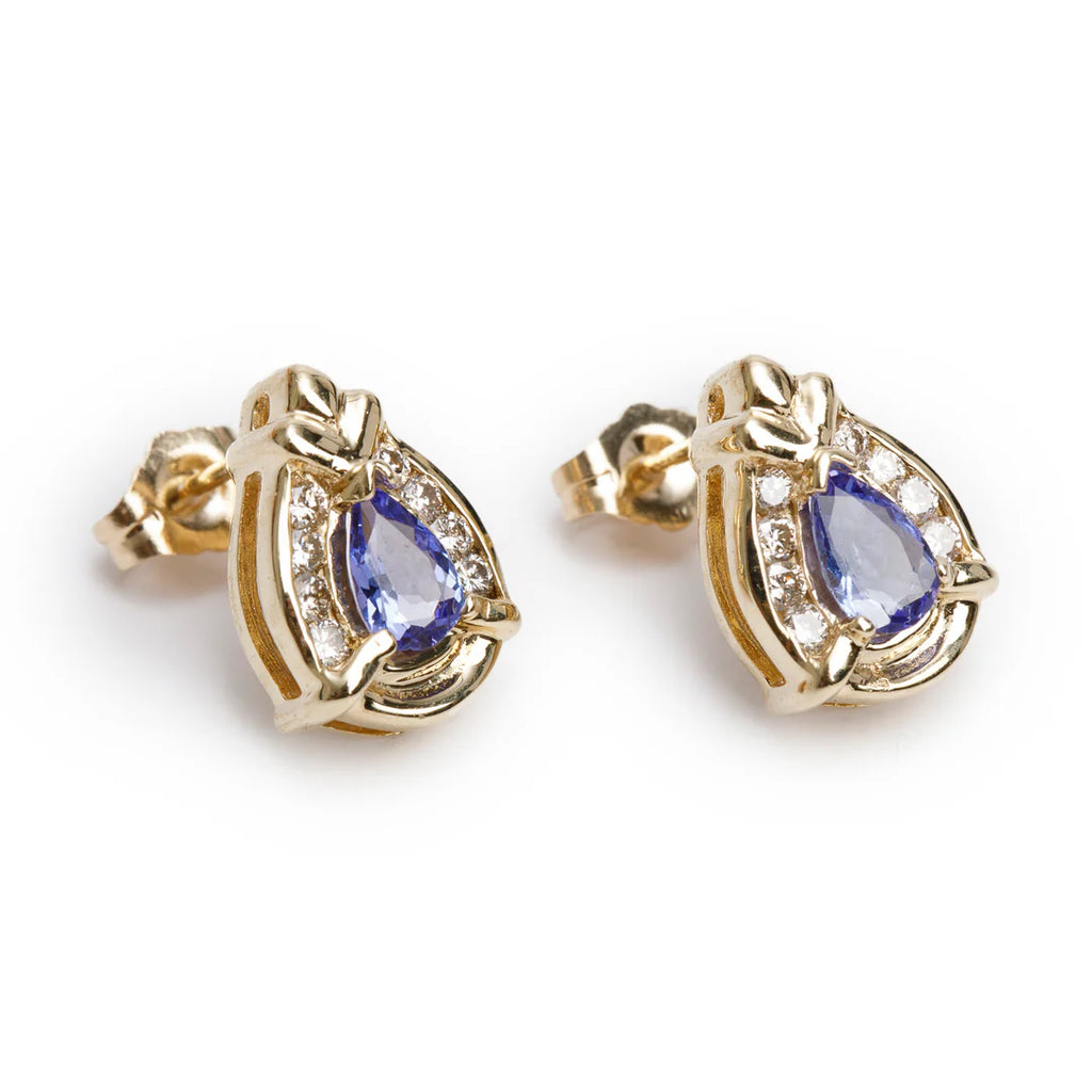 14k Yellow Gold Tanzanite &amp; Diamond Stud Earrings