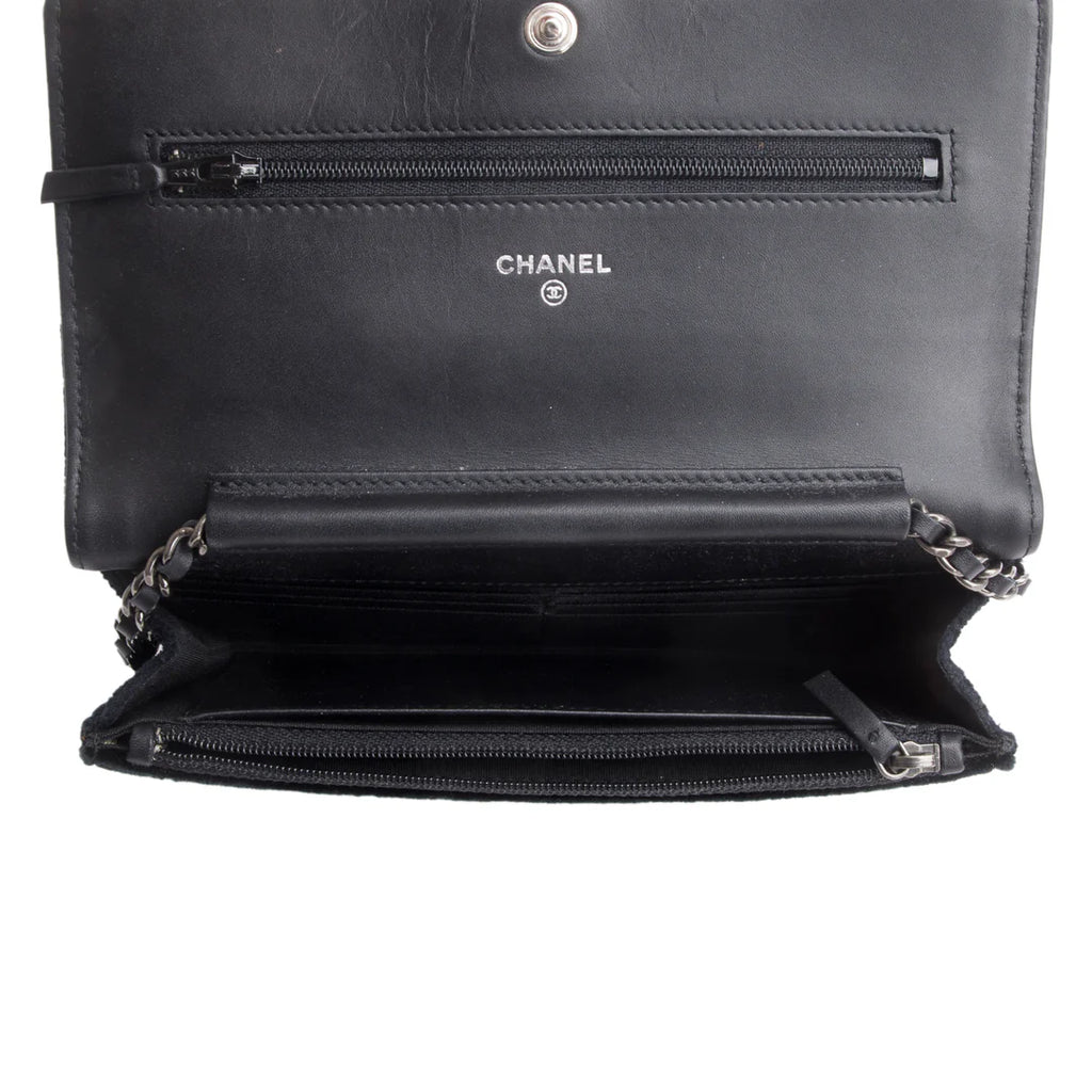 Black Quilted Velvet Boy Wallet on Chain w/ Box &amp; Authenticity Card