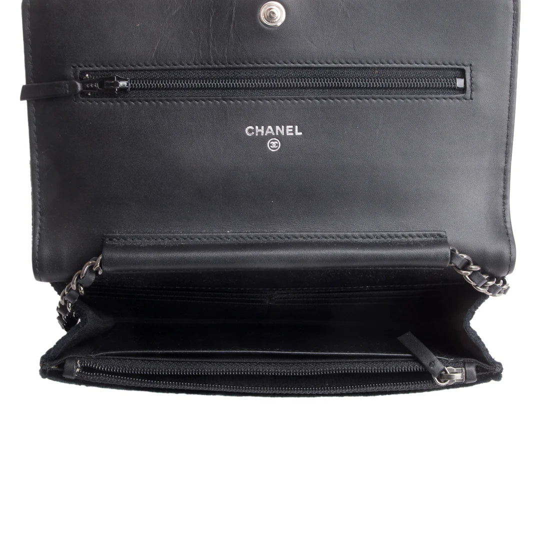 Black Quilted Velvet Boy Wallet on Chain w/ Box &amp; Authenticity Card