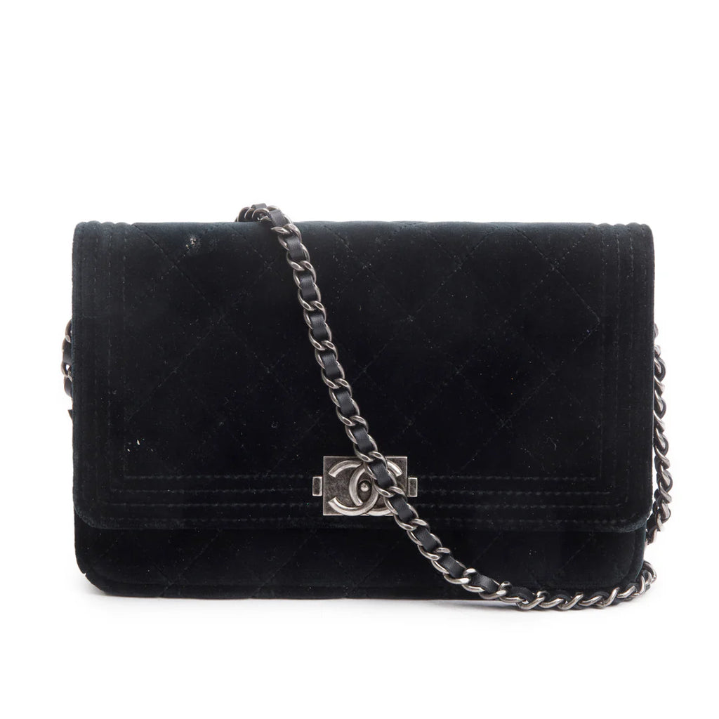 Black Quilted Velvet Boy Wallet on Chain w/ Box &amp; Authenticity Card