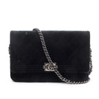 Black Quilted Velvet Boy Wallet on Chain w/ Box &amp; Authenticity Card