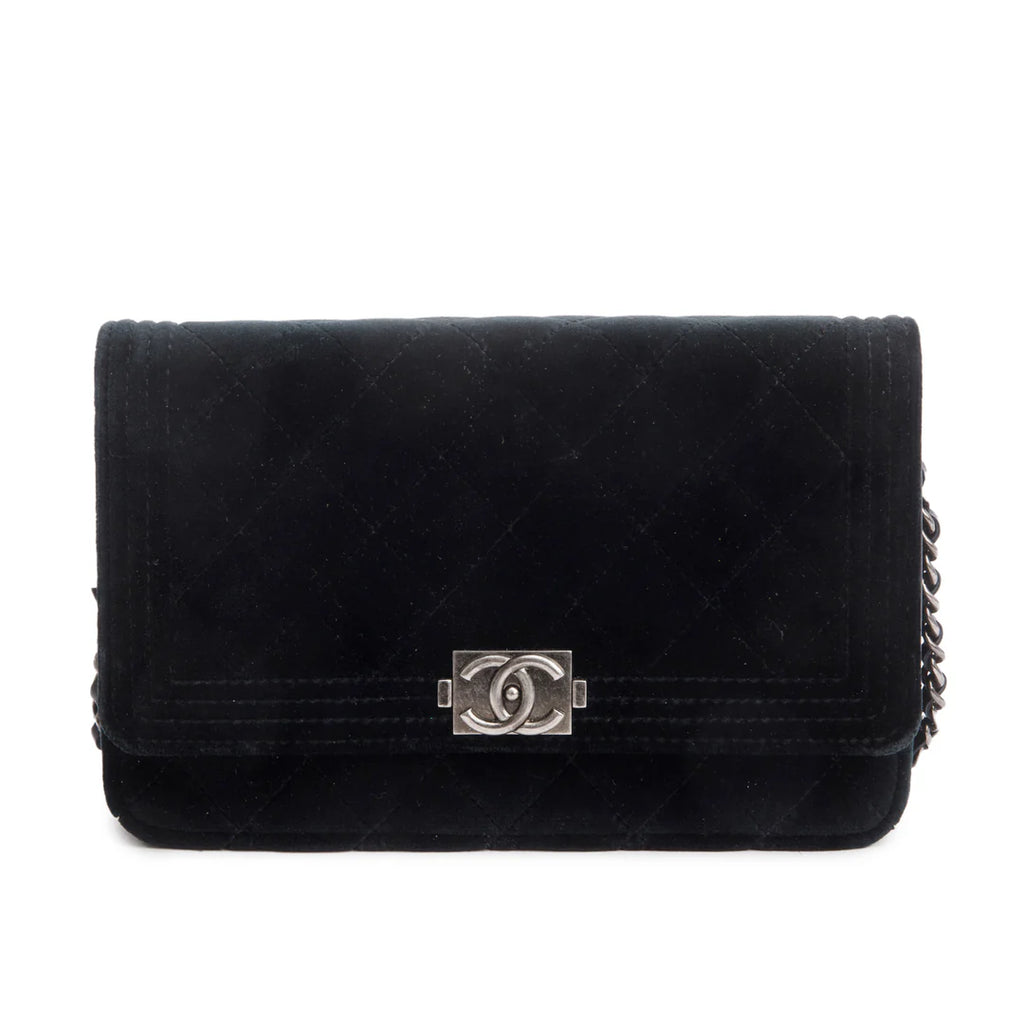 Black Quilted Velvet Boy Wallet on Chain w/ Box &amp; Authenticity Card