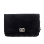 Black Quilted Velvet Boy Wallet on Chain w/ Box &amp; Authenticity Card