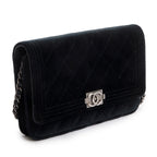 Black Quilted Velvet Boy Wallet on Chain w/ Box &amp; Authenticity Card