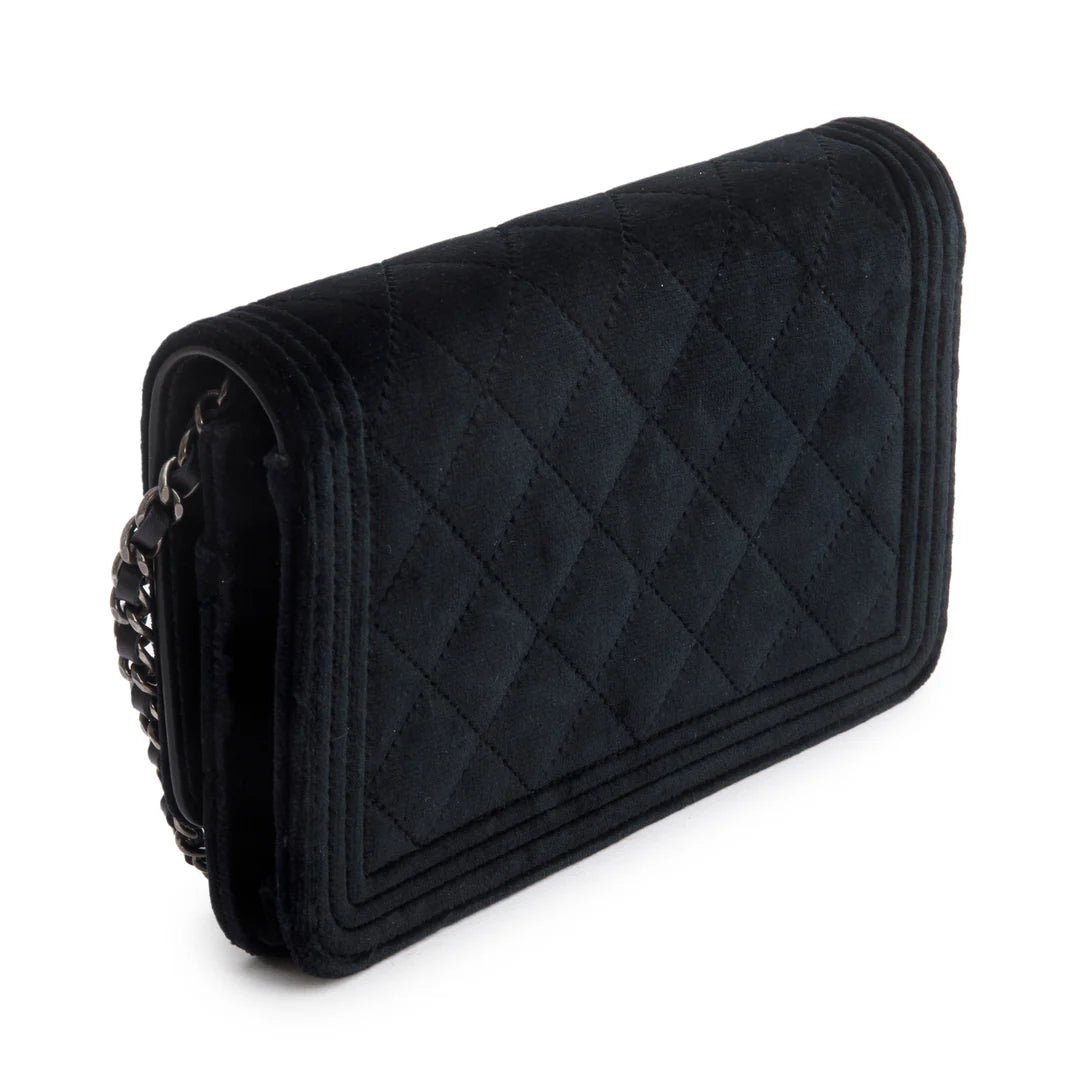 Black Quilted Velvet Boy Wallet on Chain w/ Box &amp; Authenticity Card