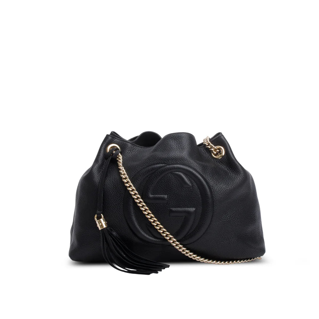 Black Grained Leather Medium Soho Chain Tote