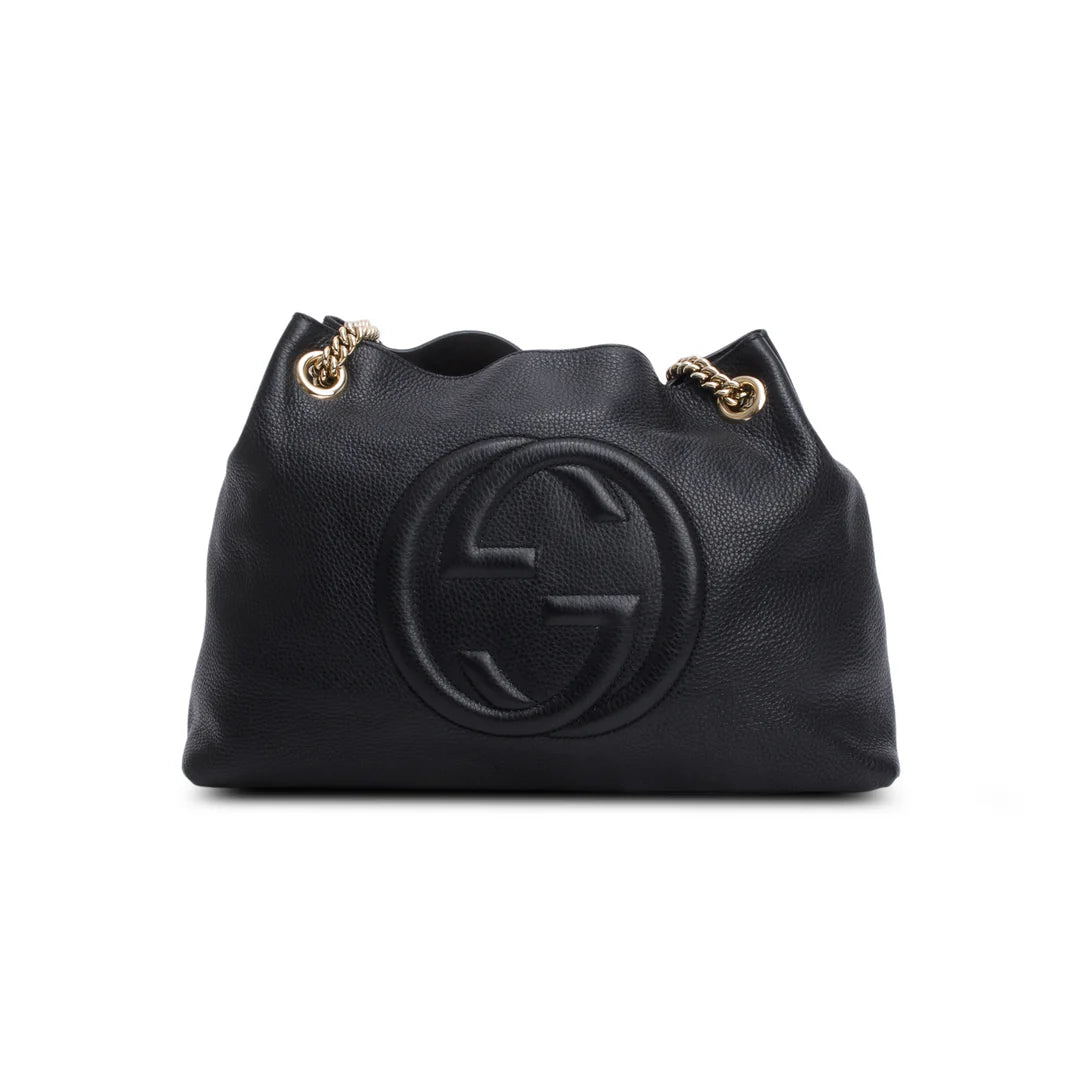 Black Grained Leather Medium Soho Chain Tote