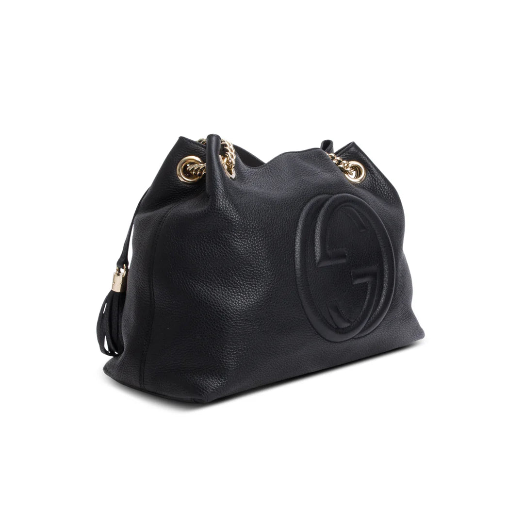 Black Grained Leather Medium Soho Chain Tote