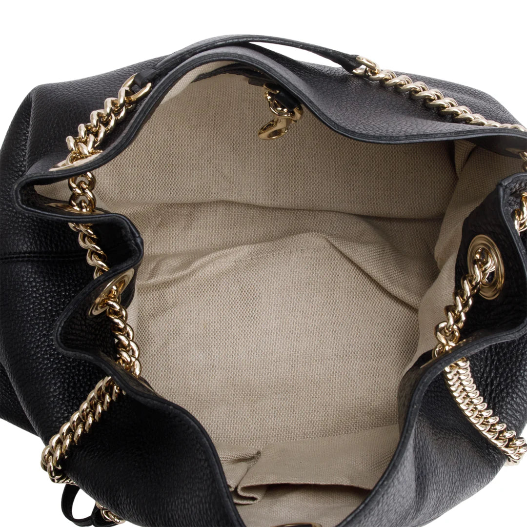 Black Grained Leather Medium Soho Chain Tote