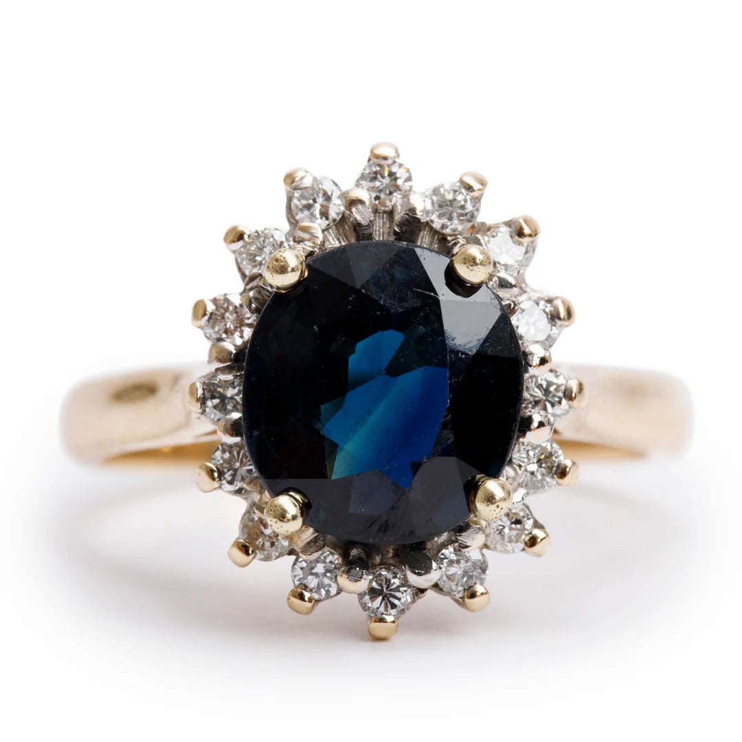 14k Yellow Gold Sapphire and Diamond Ring, Size 6