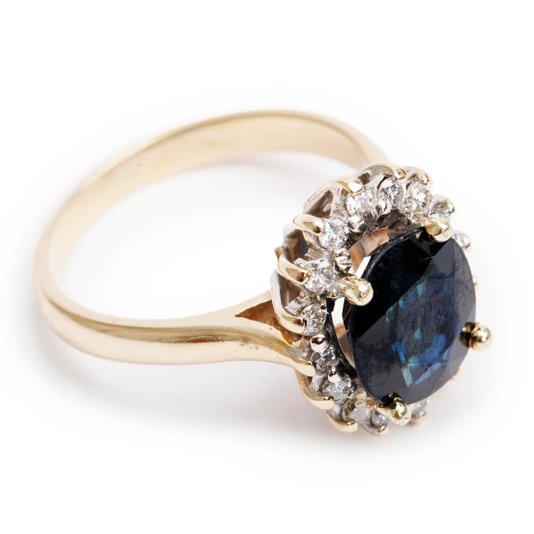 14k Yellow Gold Sapphire and Diamond Ring, Size 6